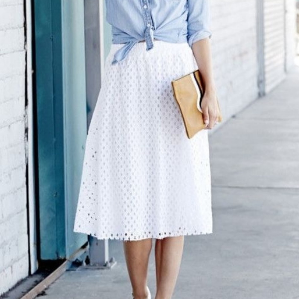 100% Cotton Ella Moss White Eyelet Midi Skirt